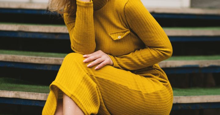 Fashion - Women's Yellow Long-sleeved Dress